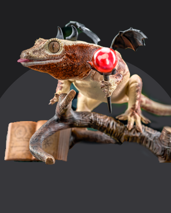 CRESTED GECKO DAYDREAM SERIES – REG’s Wizard Dream 1:1 Scale Designer Figure-FRDF003-1(Lily White on Red)